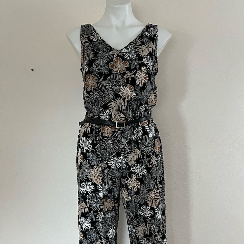 J Jill Wearable Collection Floral Print Rayon Wide Leg Jumpsuit